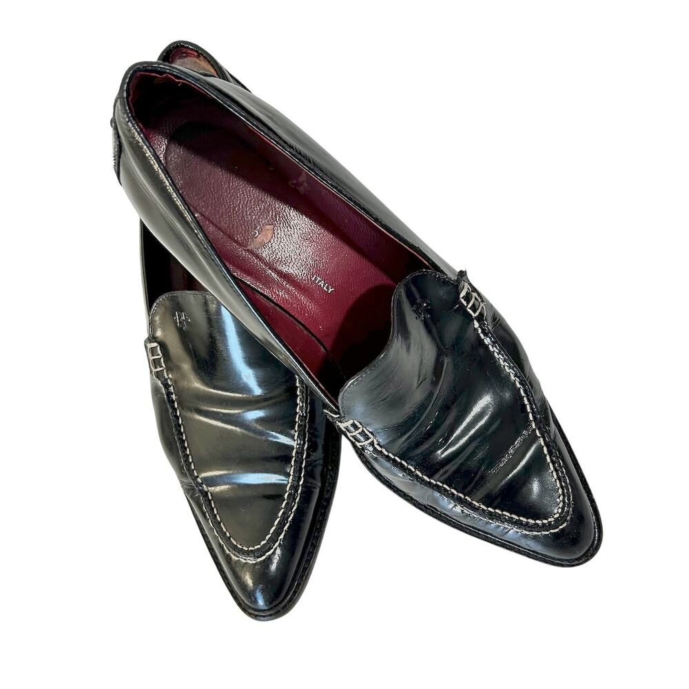 Vintage Donald Pliner Italian Black Leather Slip On Loafers 6M Quiet Luxury - Picture 3 of 7